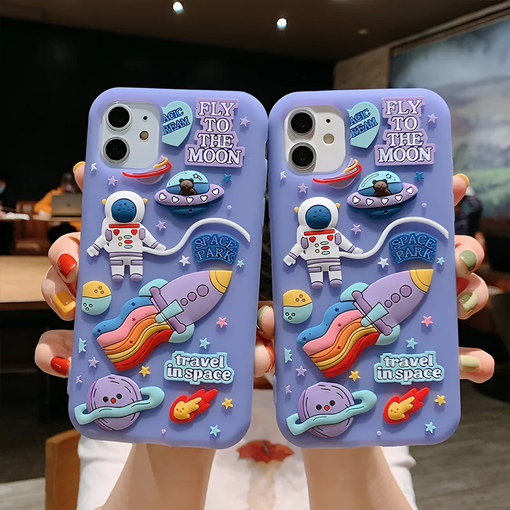 Spaceman astronaut cartoon design mobile phone case in translucent purple silicone for iPhone