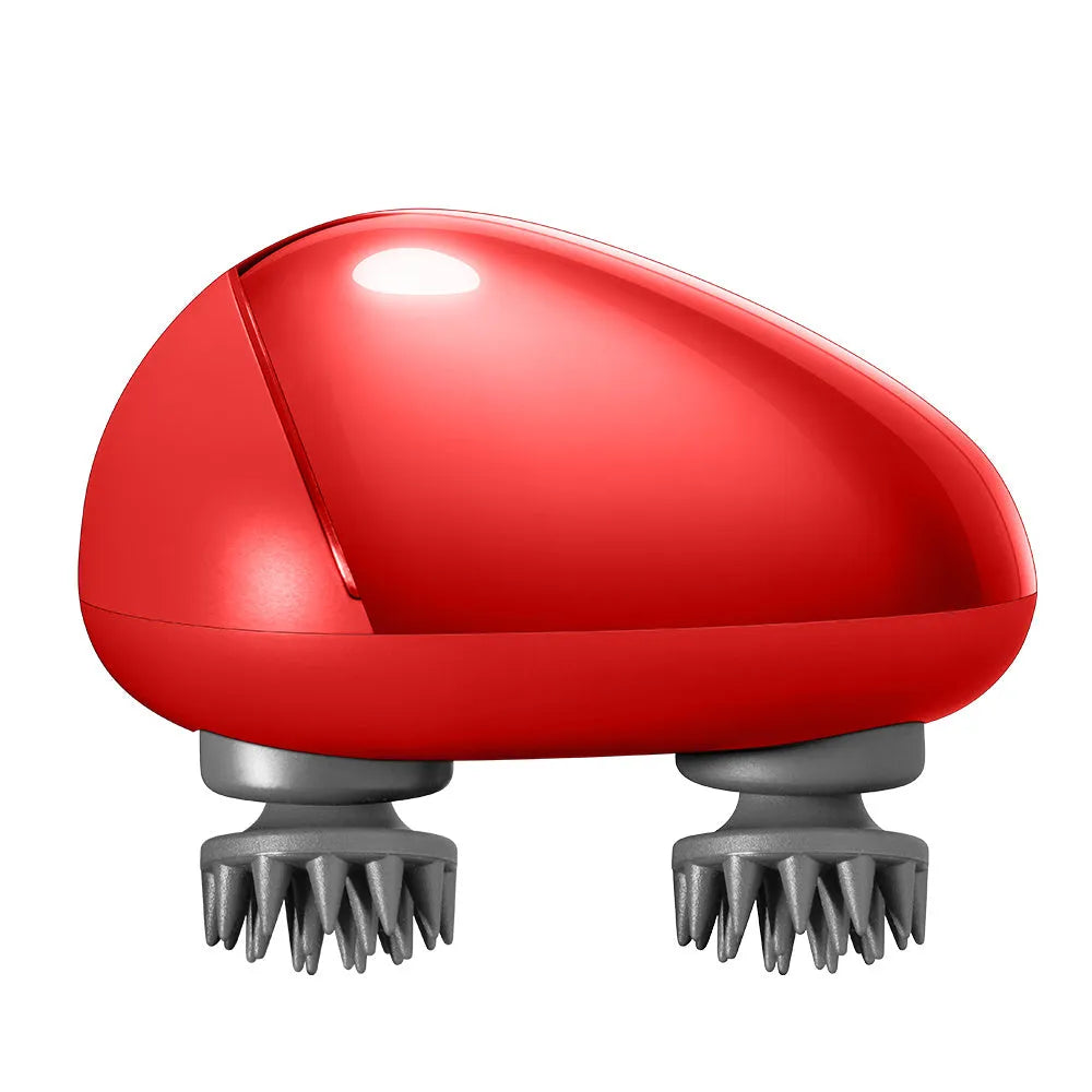 Red electric handheld scalp massager with soft silicone massage heads
