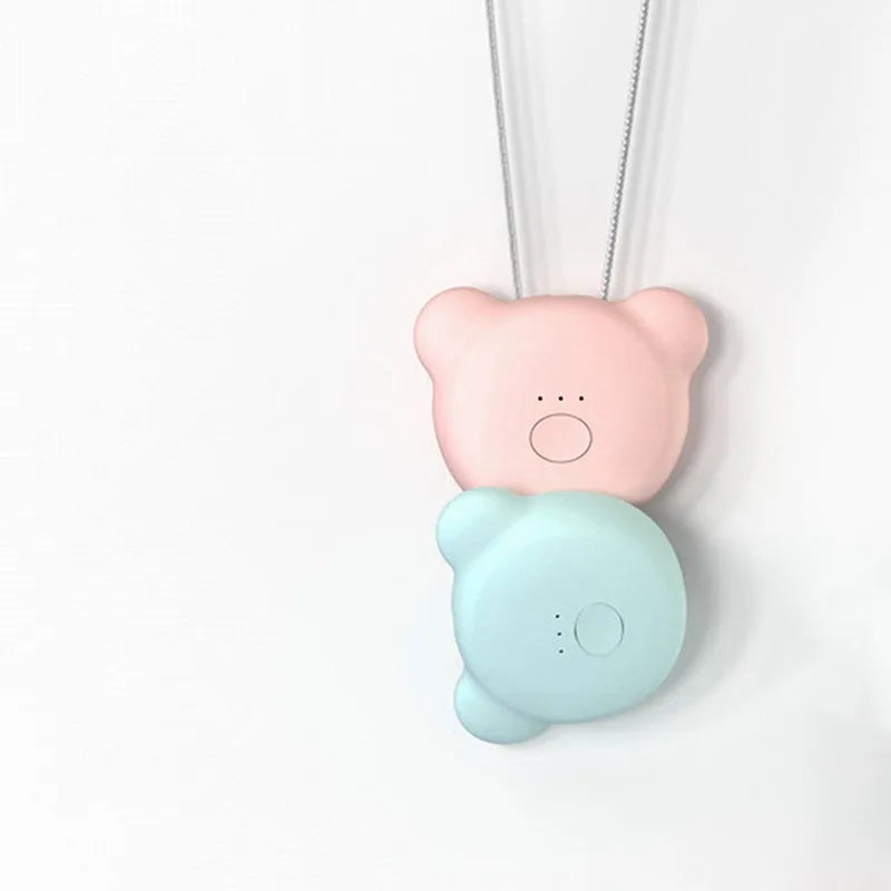 USB portable air purifier necklace in blue, pink, grey or white colour options.