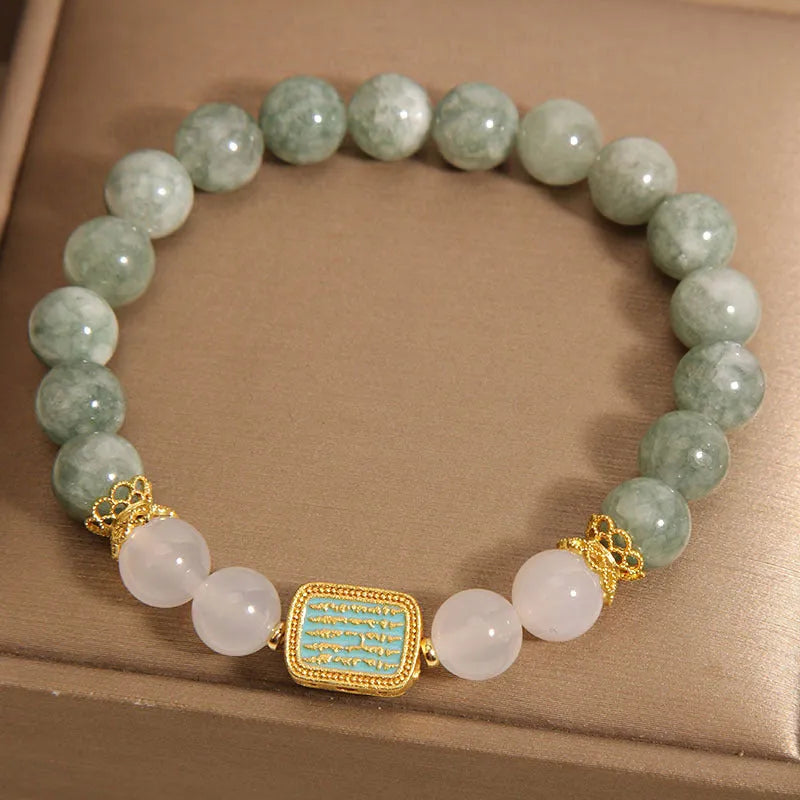 Oil green emerald crystal bracelet with five-sutra scripture design for women