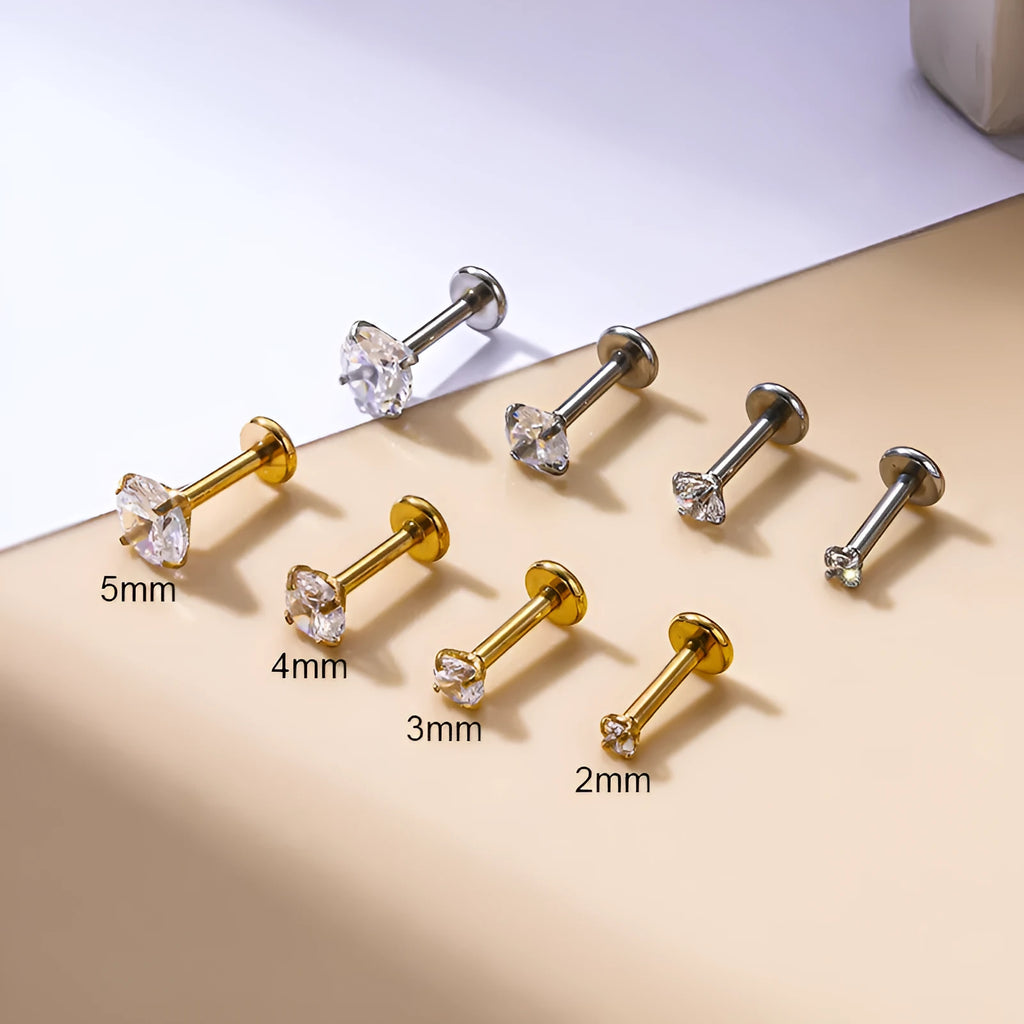 Stainless steel inner rod ear bone stud, 1.2mm rod, 6mm 8mm 10mm lengths, silver or gold electroplated piercing jewellery