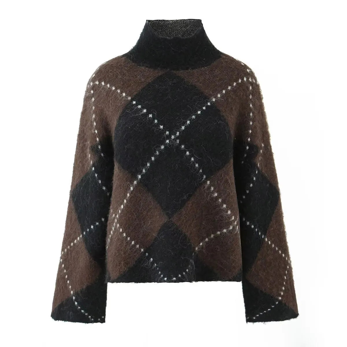 Turtleneck pullover loose knit sweater and skirt suit two-piece set for women street fashion long skirt printed polyester