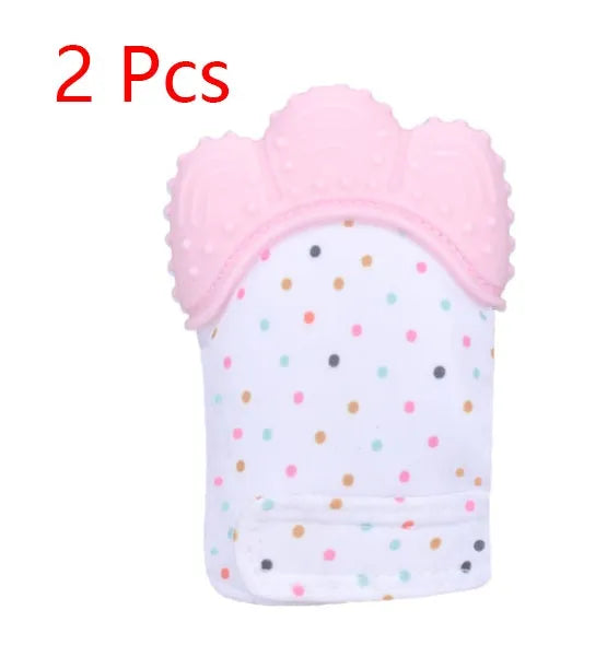 Silicone baby teether glove with Velcro strap in blue colour