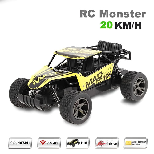 Blue and yellow 1:18 scale remote control off-road car with 2.4Ghz transmitter