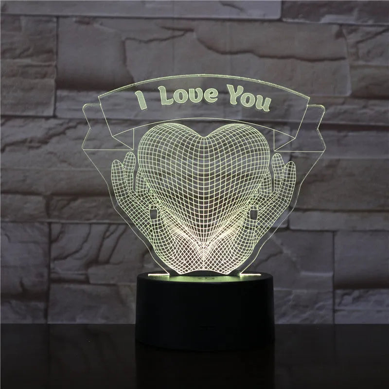 3D night light with hands holding love design, 7 colour LED, acrylic board, remote control