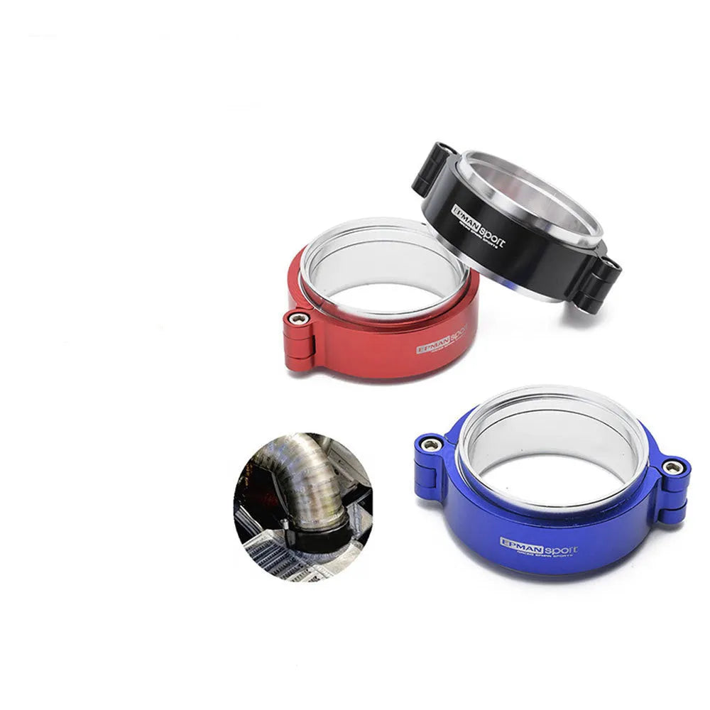 Aluminium turbocharger exhaust clamp for car modification in black, blue, or red colours