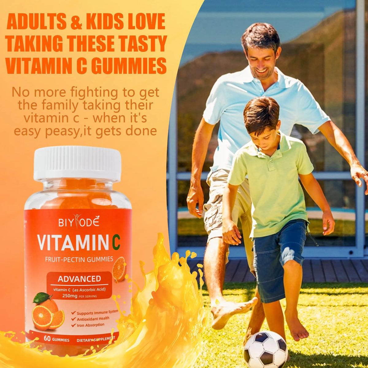 Vitamin C gummies bottle with 60 gummies, vegan sugar-free OEM/ODM private label supplement