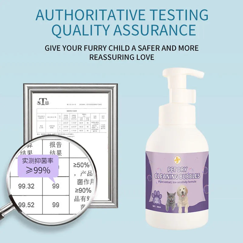 Disposable foam pet antibacterial anti-itching shampoo in 300ml and 500ml bottles for body deodorisation of dogs and cats