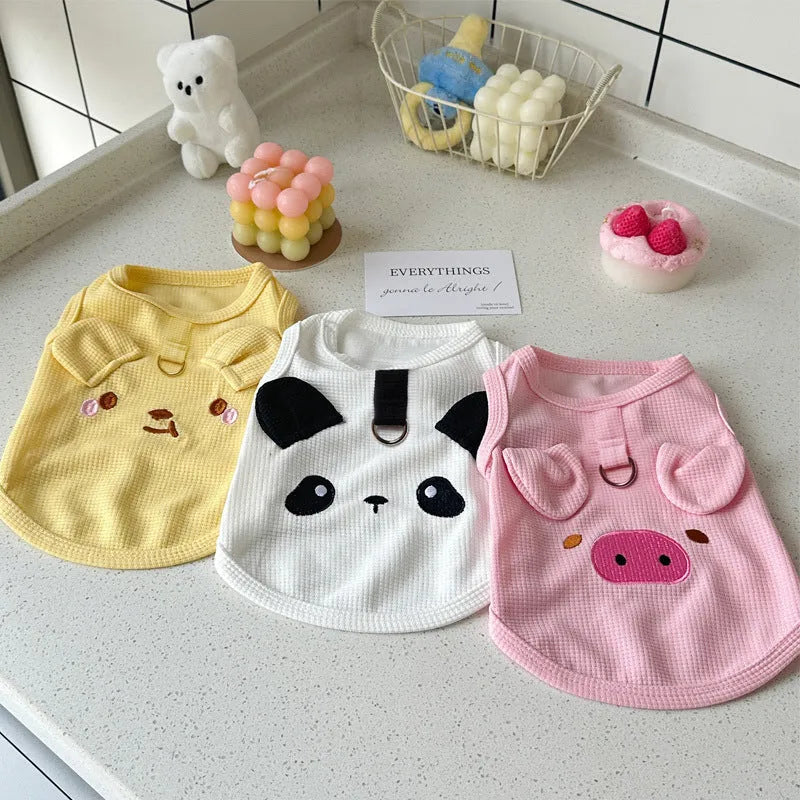 Waffle knit dog and cat vest in yellow, pink or white colours with textured pattern