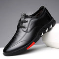Men's leather shoes in black and brown colours with flat heel design and lace-up or slip-on styles