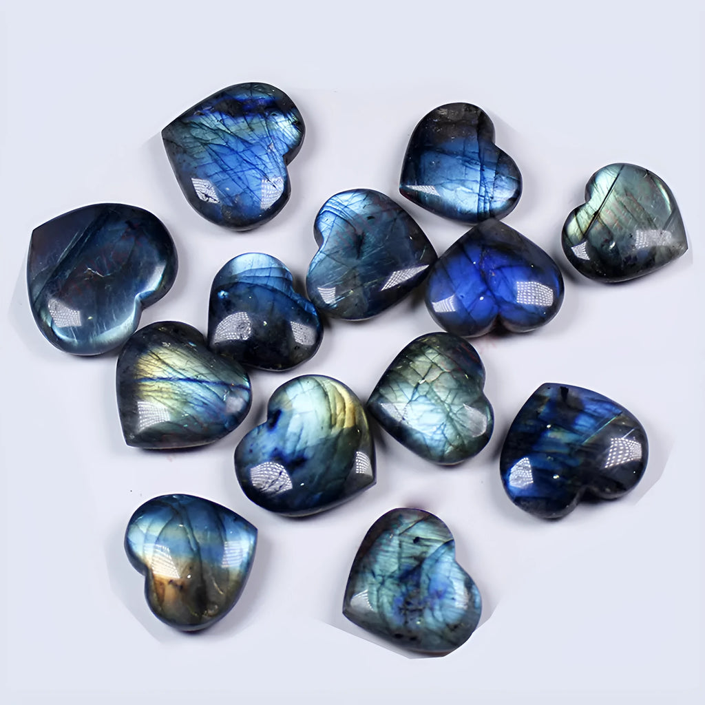 Natural blue moonlight feldspar heart pendant with geometric handle design