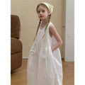 Girls white cotton suspender dress with dot pattern, summer French style, sizes 90cm to 150cm