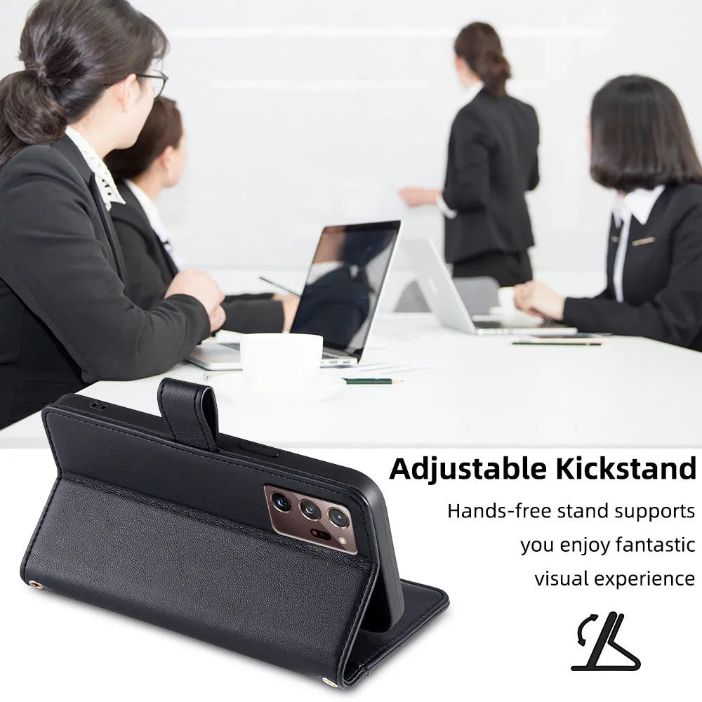 Samsung flip phone case in Black with card slot, kickstand, and magnetic closure for Galaxy S23 Ultra