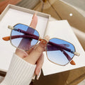 Women's frameless trim fashion glasses with gold alloy frame in double blue piece colour style
