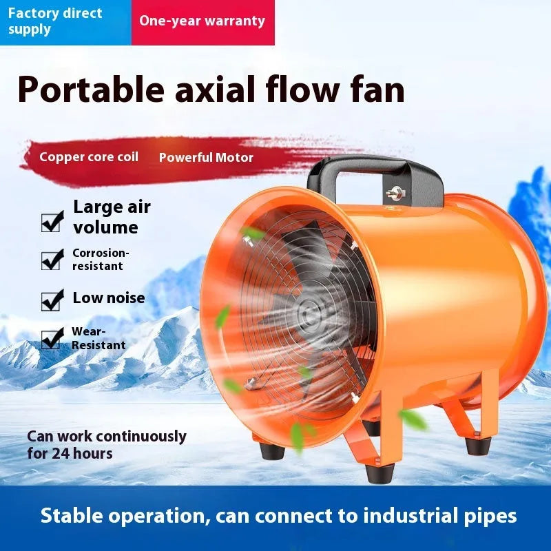 8-inch portable titanium steel axial flow industrial ventilation fan with 5-metre duct