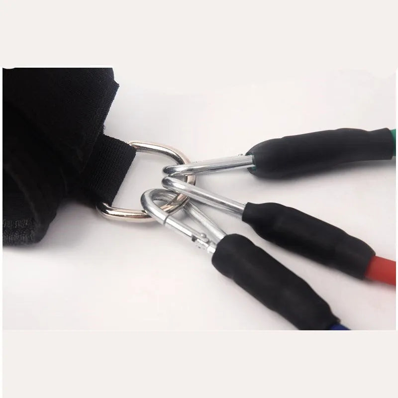 Black taekwondo leg training pull rope set with resistance bands for explosive force development