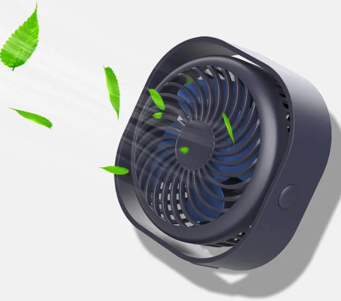 USB desk fan with alarm clock display, shown in blue with rotating head