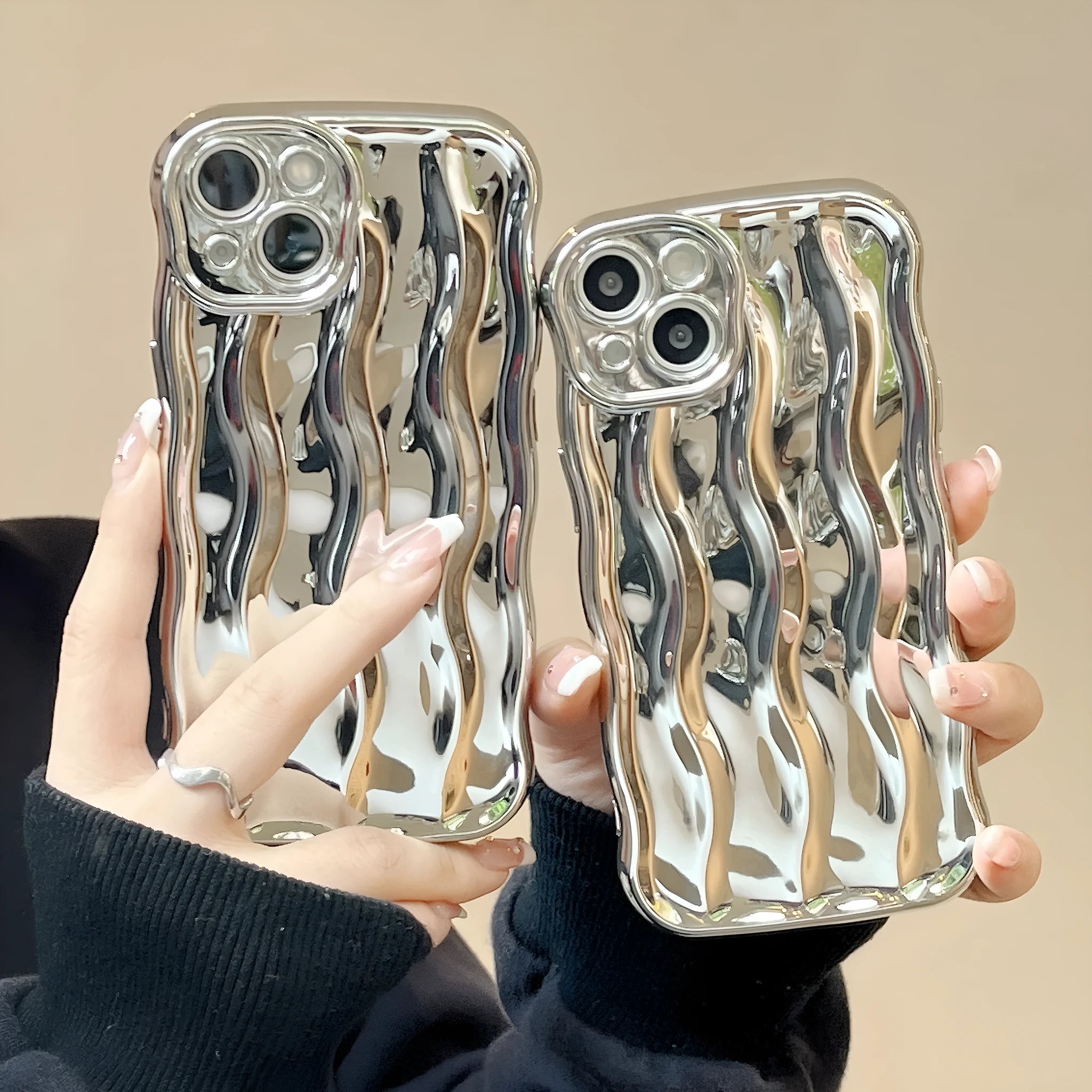 Electroplating wave stripe design protective TPU case for iPhone 17 Pro Max.