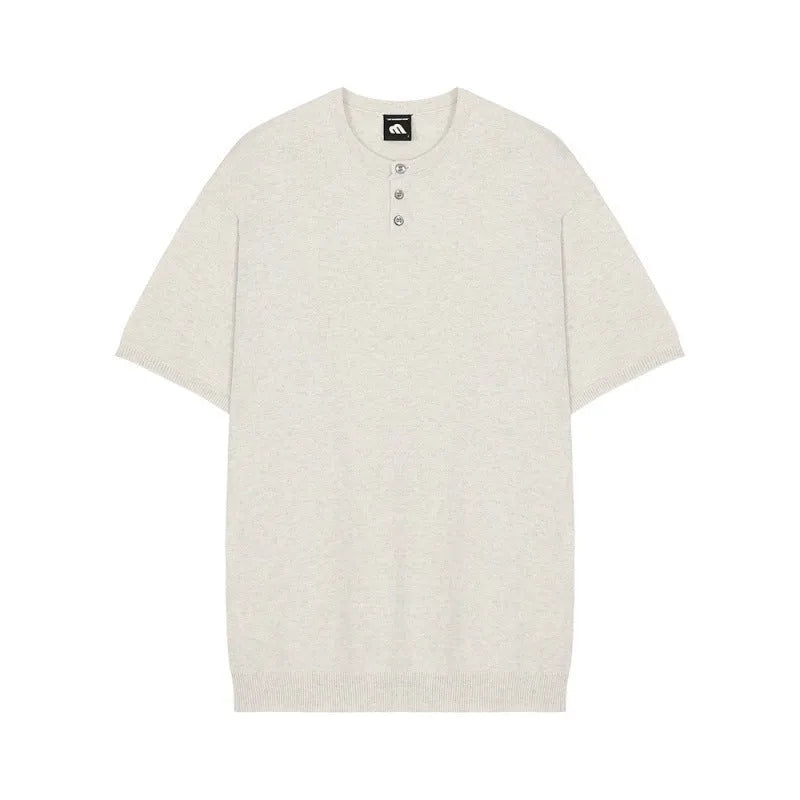 Men's slim-fit ice silk knitted shirt in black, khaki, or white colours