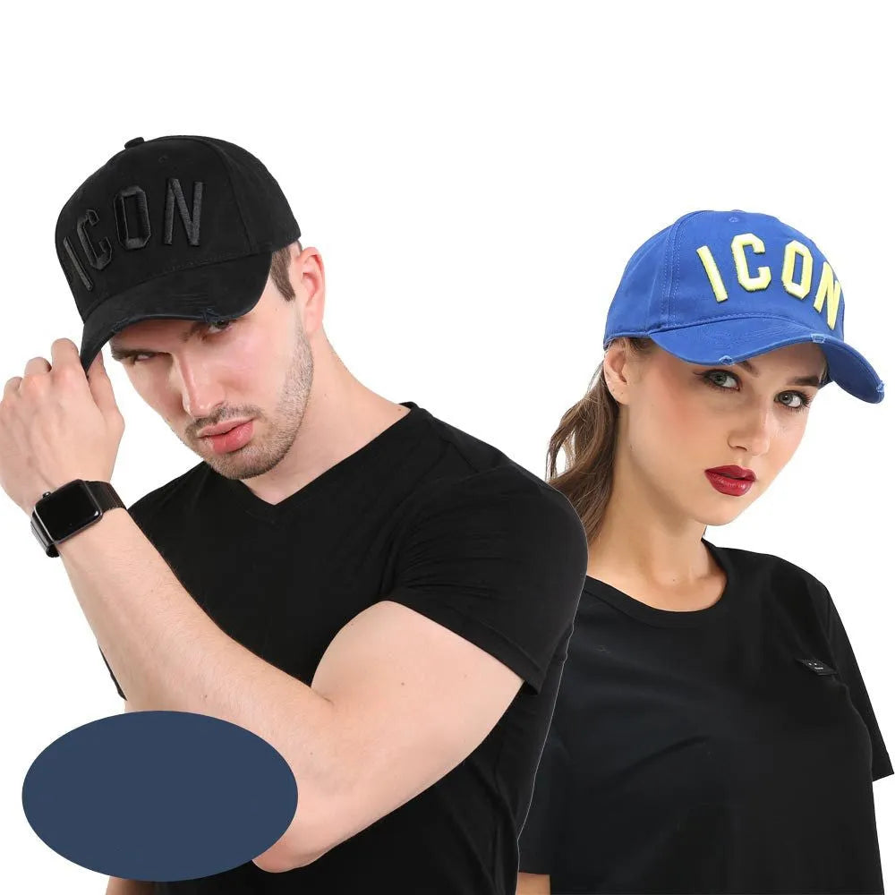 Cotton baseball cap for men and ladies in black with embroidered letters, dome style, all-match design