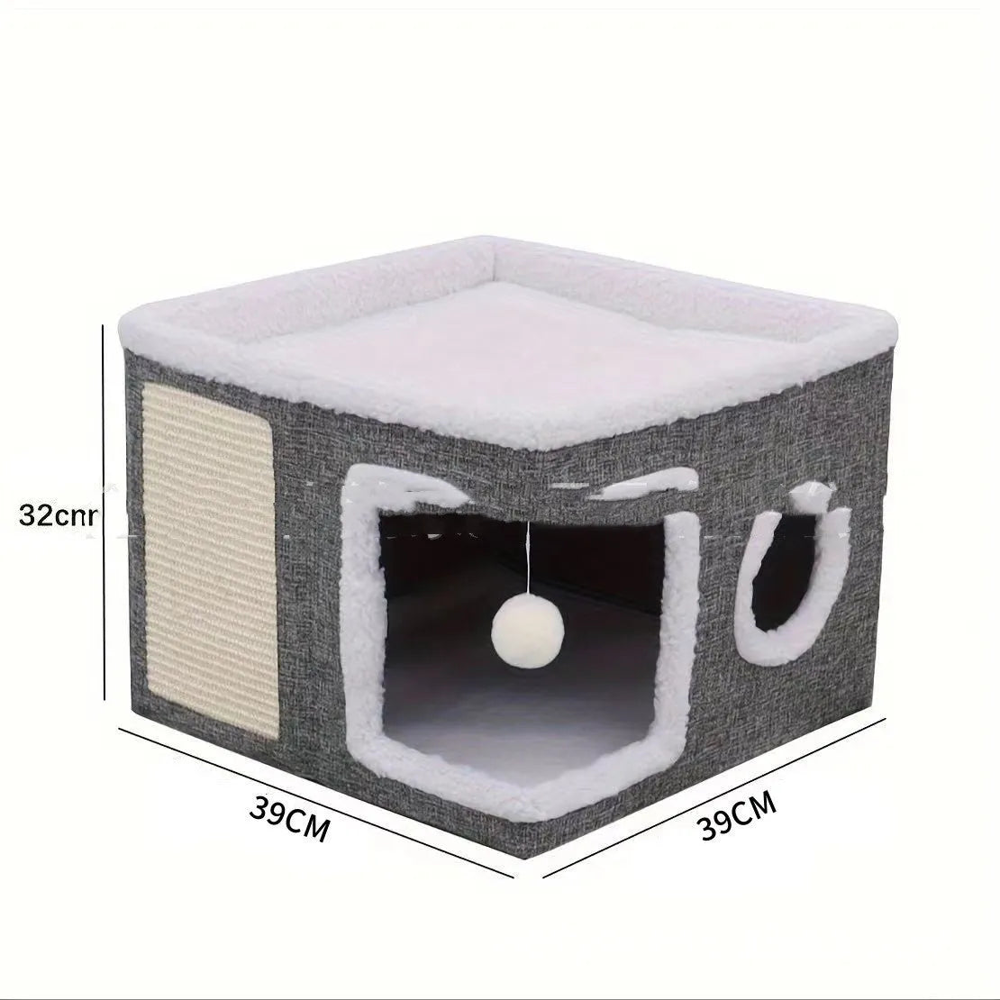 Double-layer dark gray cloth cat nest villa 39x39x32cm foldable pet bed