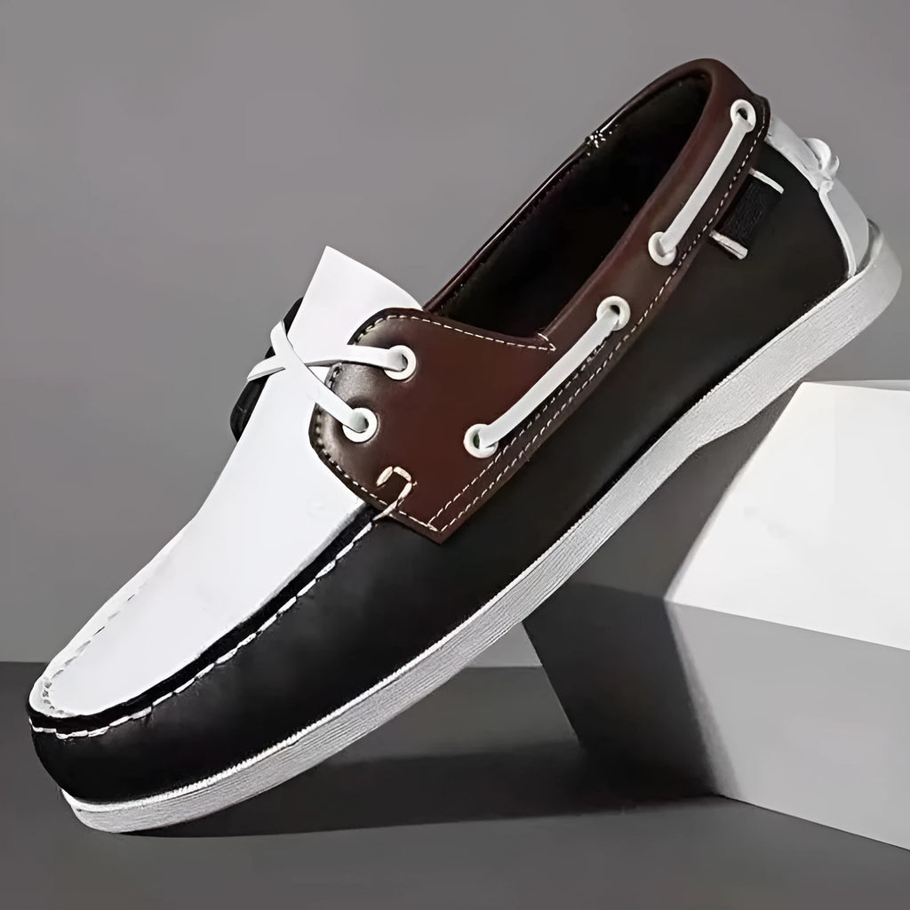 Men's British style casual shoe in artificial PU, showing round toe and flat heel design.