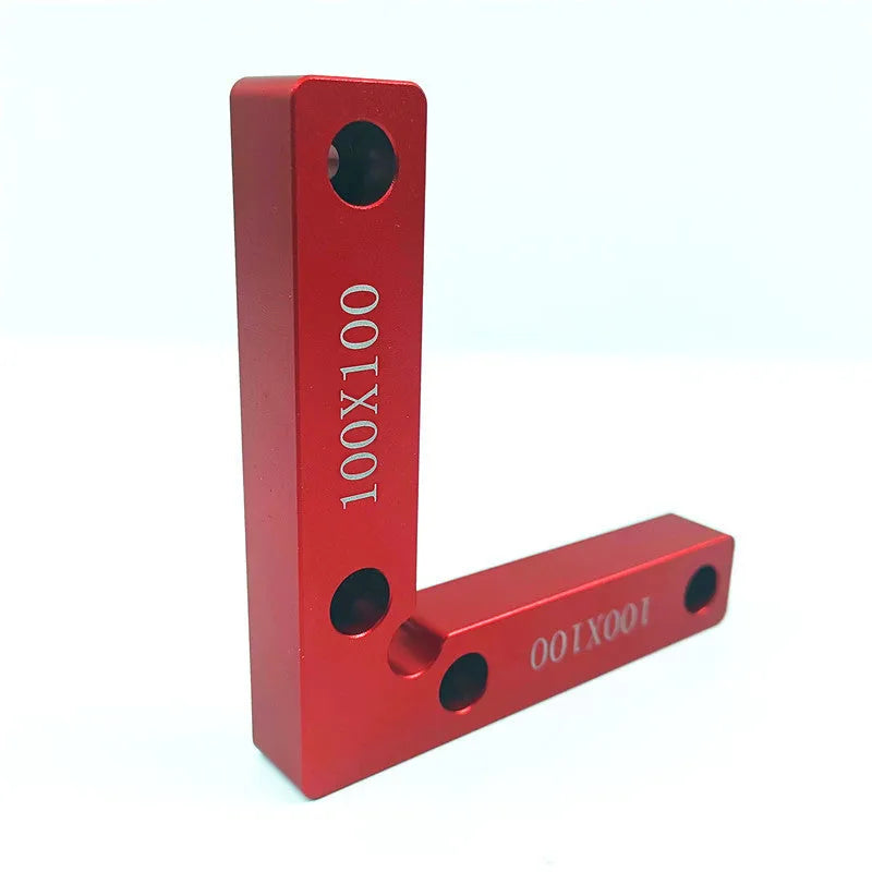 Aluminium right angle positioning block for woodworking jigsaw fixtures with scale markings