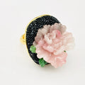 Adjustable peony flower ring for women in alloy with diamond setting and ring colour finish