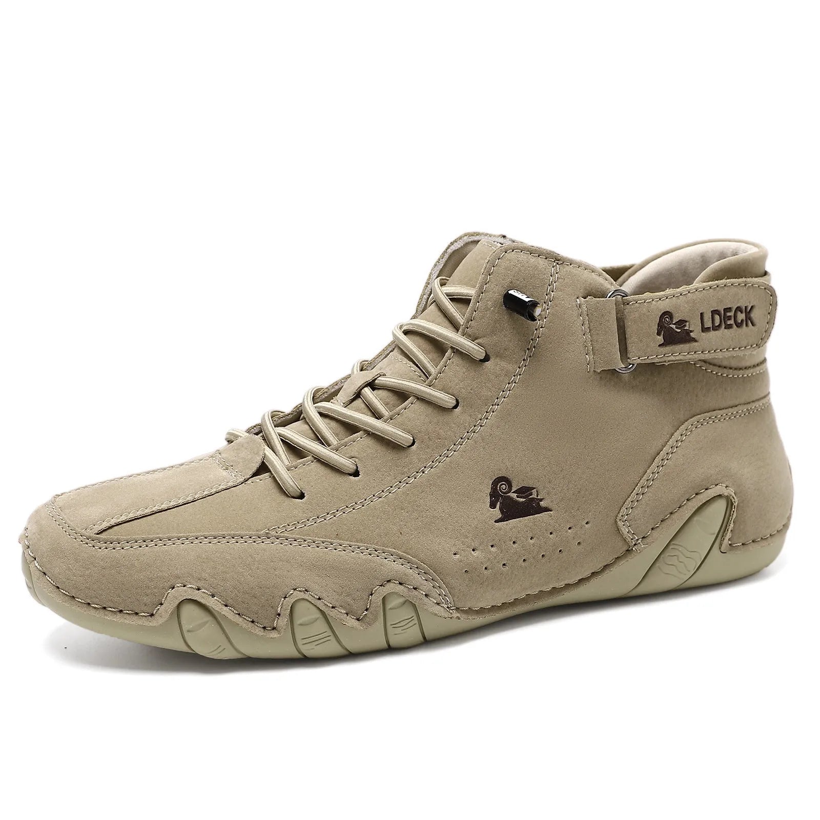High top octopus men's boots in khaki colour showing round toe design and middle tube height