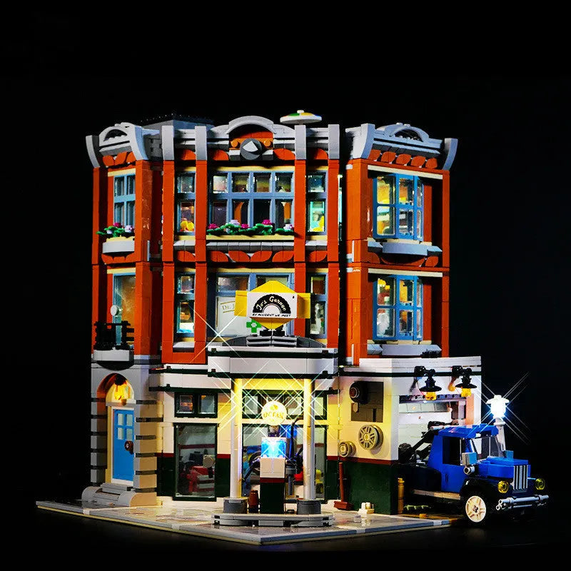MOC building block LED lighting accessory kit with plastic parts for corner repair shop models