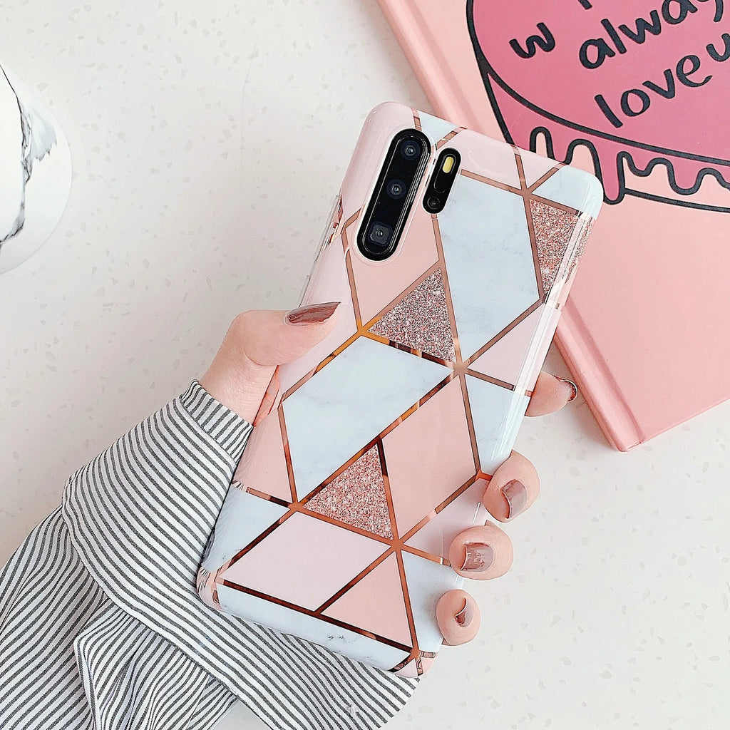 Electroplated marbled TPU mobile phone case in multiple colour options for Huawei and Samsung phones