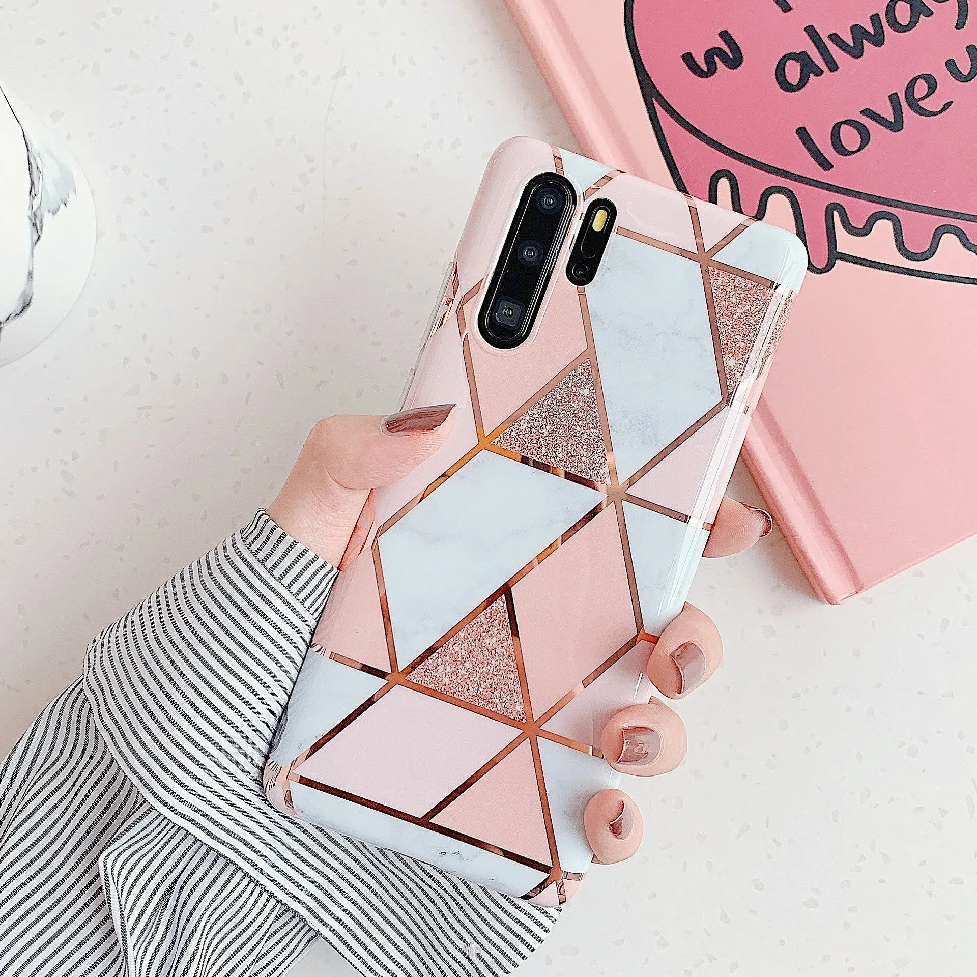 Electroplated marbled TPU mobile phone case in multiple colour options for Huawei and Samsung phones