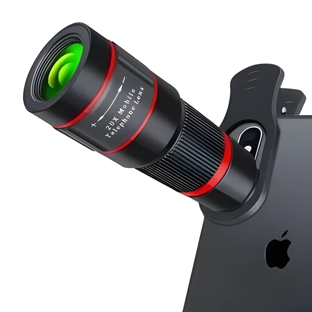 20x magnification mobile phone telescope with universal mounting clip and single eyepiece mask