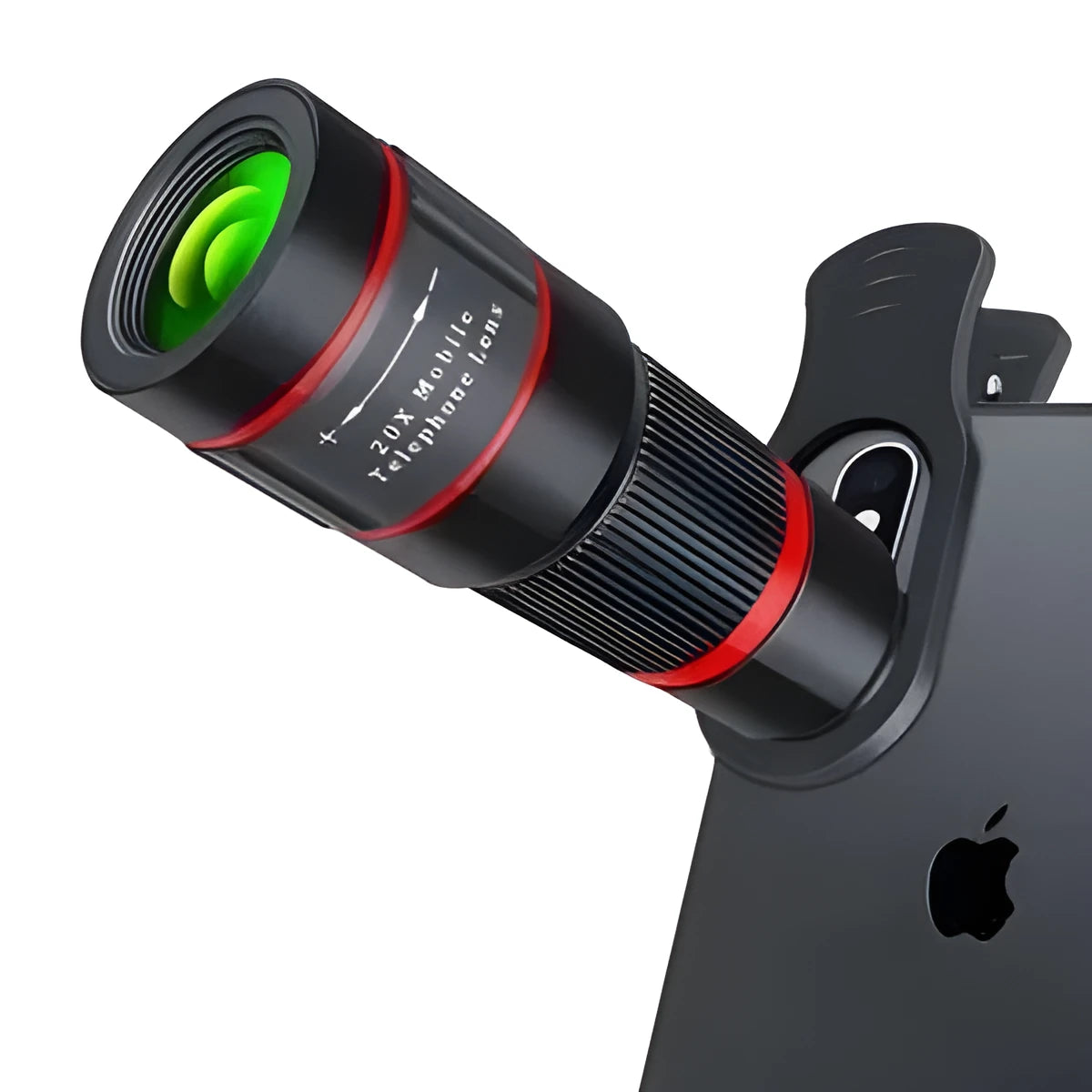 20x magnification mobile phone telescope with universal mounting clip and single eyepiece mask