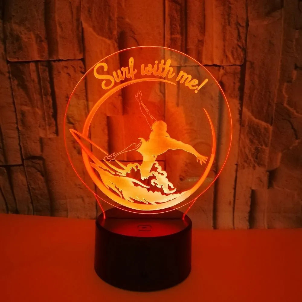 Touch-controlled 3D night lamp with crack finish showing sliding wave 3DLED stereo vision effects