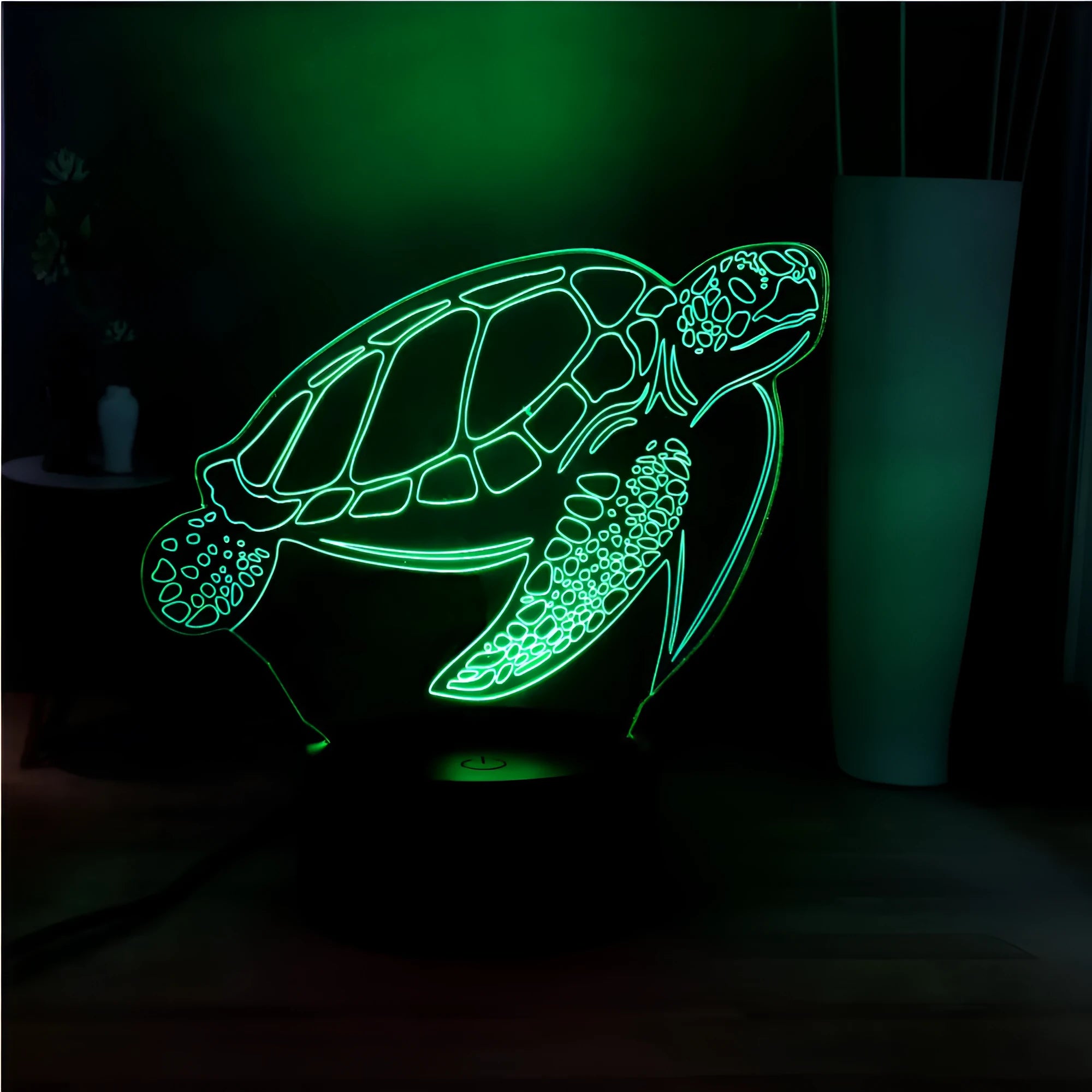3D acrylic turtle LED night light showing colour-changing illumination