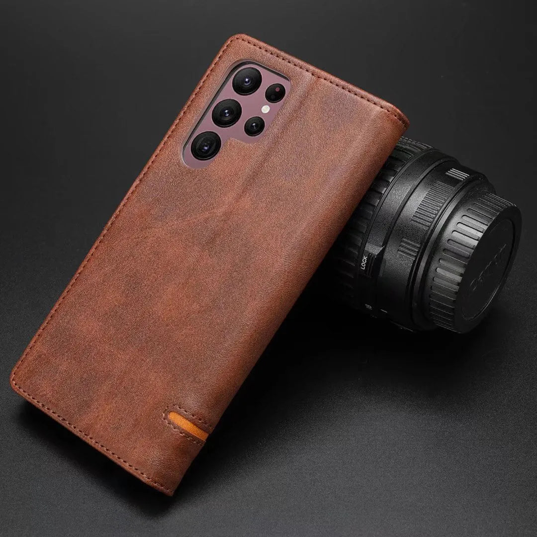 Business flip card slot phone case in polyurethane leather, available in multiple colours for Apple iPhone and Samsung models