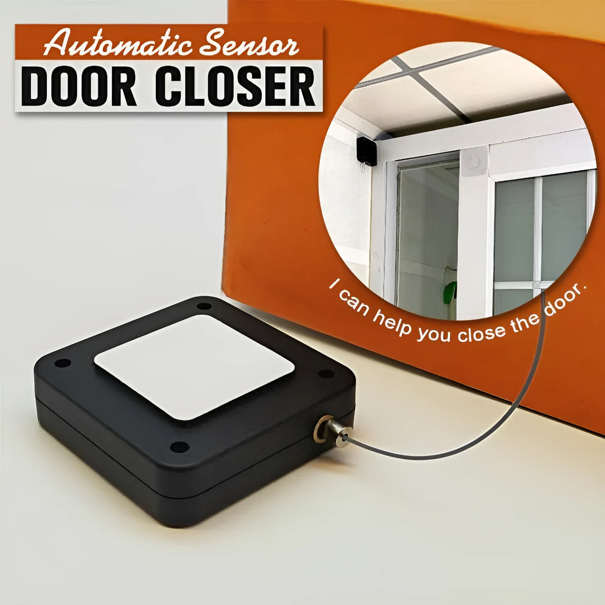Automatic door closer with adhesive installation for sliding and glass doors in black and white colour options