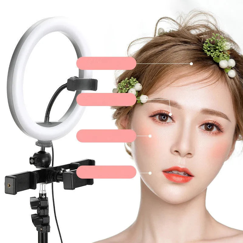10-inch ring selfie light on a 19CM metal bracket for smartphone photography.