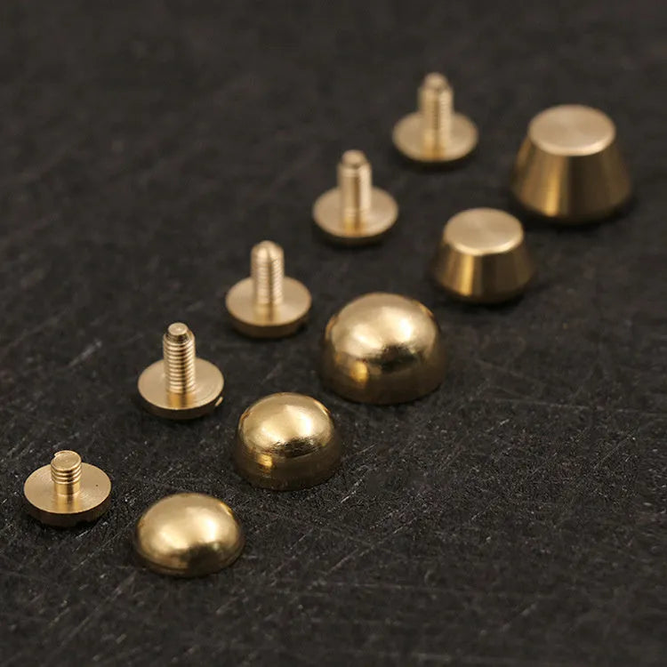 Brass decorative buckle foot nails in geometric and round styles for leathercraft hardware