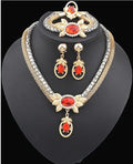 Bridal alloy four piece double colour crystal flower necklace earrings bracelet ring set model 9132