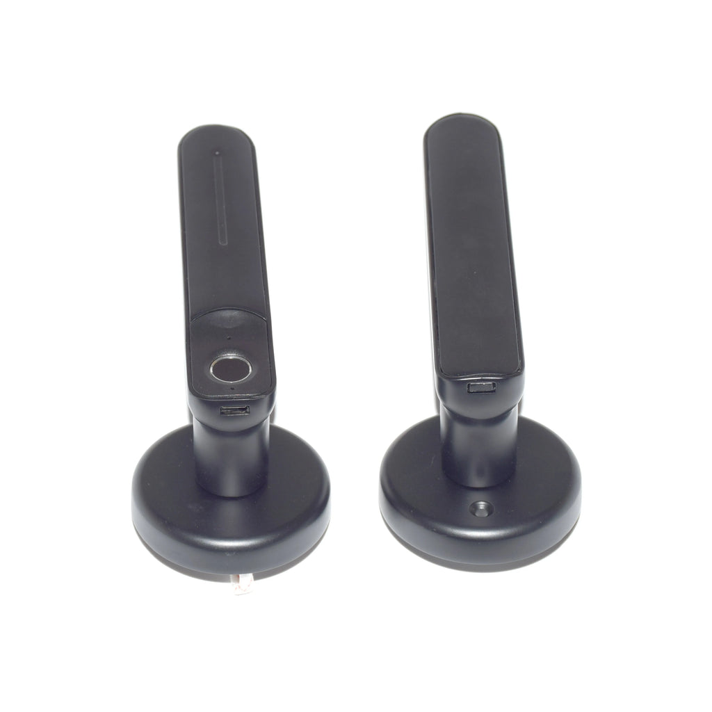 Black M4 smart fingerprint lock with zinc alloy body and semiconductor sensor on a white background