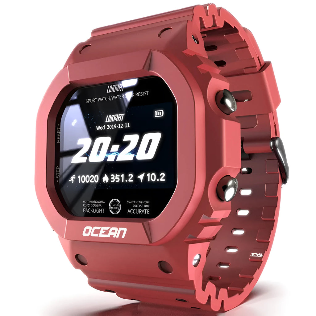 Waterproof smart watch with 240x240 HD glass screen, TPU silicone strap, 66g, Army Green Black or Red