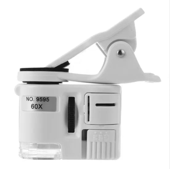 Digital microscope camera clip for cell phone with 60X magnification and LED light