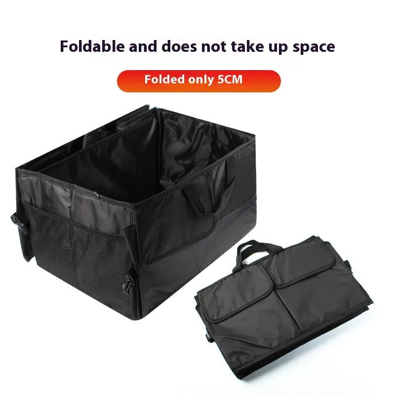 Black Oxford cloth folding trunk storage box measuring 56x40x26cm for car boot organiser