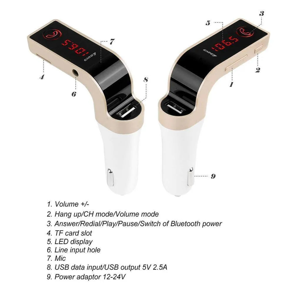 Vehicle Bluetooth receiver FM transmitter car kit in black with USB output and LCD display