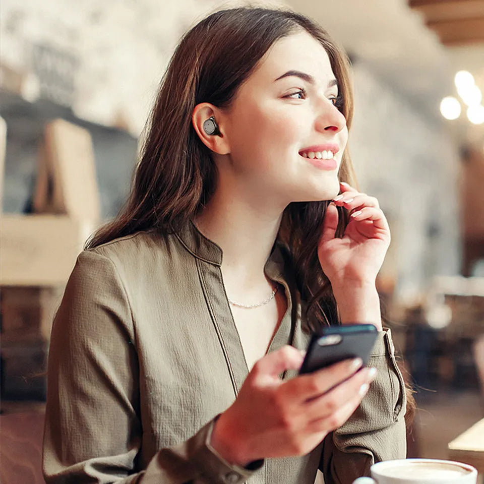 Bluetooth wireless earbuds in black, white, red, and blue colours showing earbud design