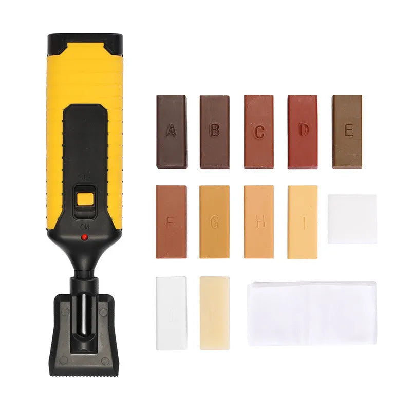 Floor tile repair tool set with wax blocks and red or yellow handle option