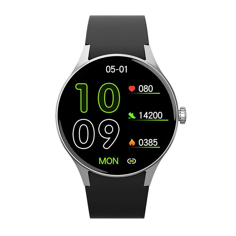 Smart watch with blood sugar detection on wrist showing 1.43 inch AMOLED screen