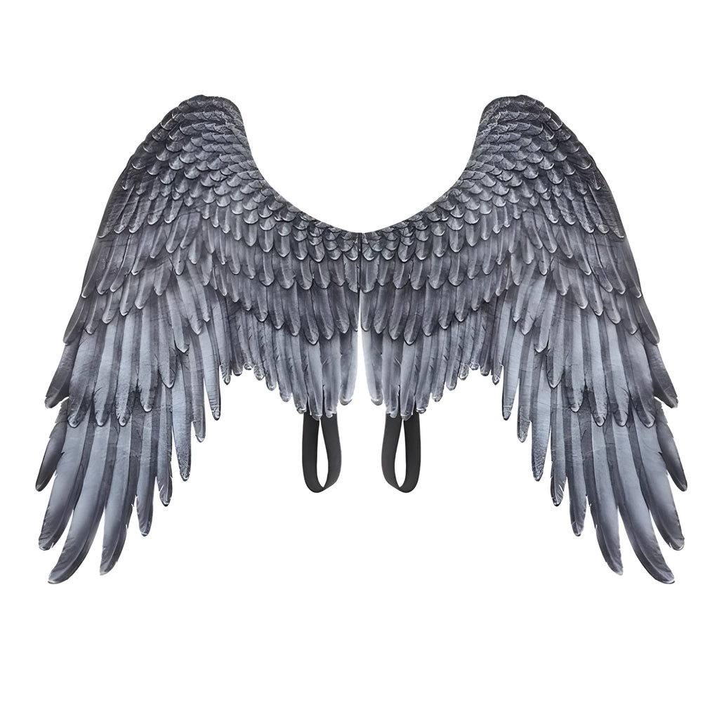 Halloween 3D angel wings in white non-woven fabric with elastic straps on child